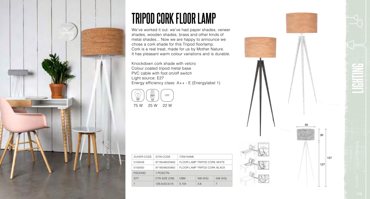 tripod copper floor lamp - lampy zuiver - kolekcja 2018