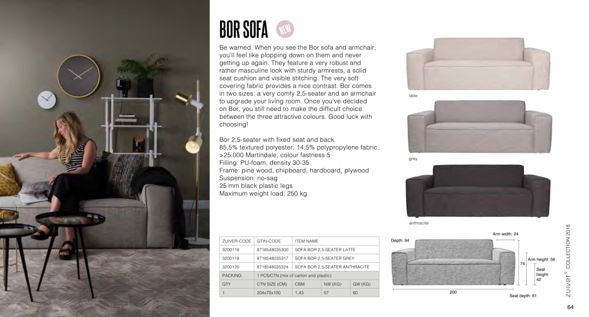 fotele i sofy zuiver 2018 - bor sofa