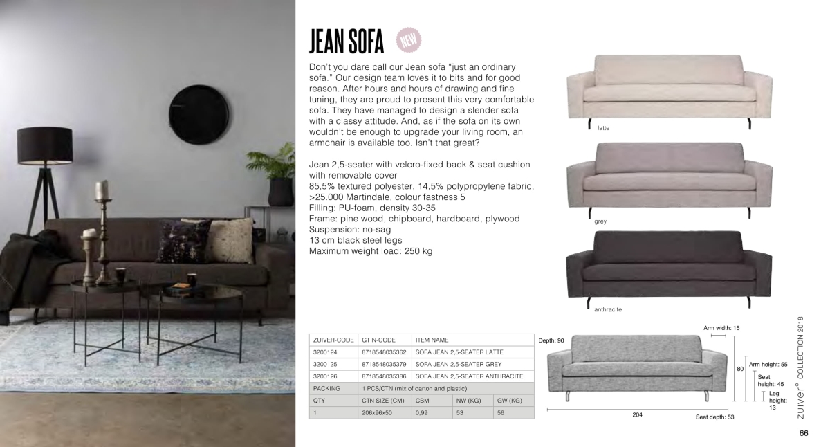 fotele i sofy zuiver 2018 - jean sofa