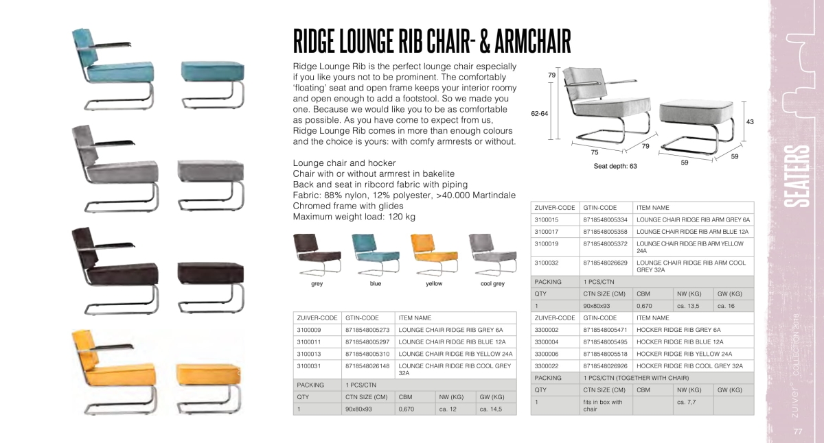 fotele i sofy zuiver 2018 - ridge lounge rib chair and armchair